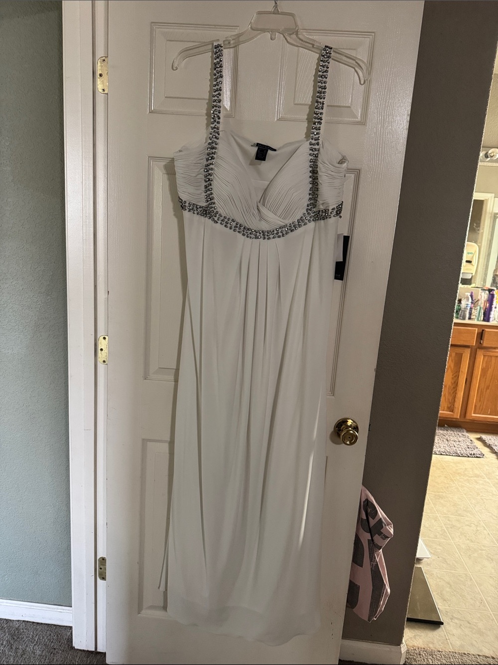 JS Boutique White Maxi Dress with Crystal-Strap Detail
